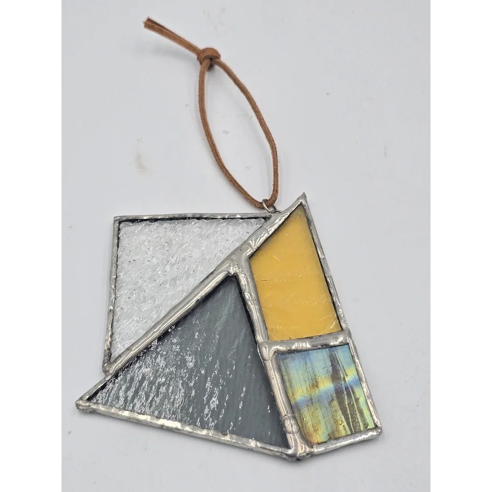 Geometric Stained Glass Suncatcher Ornament Iridescent Textured Glass Amber Grey